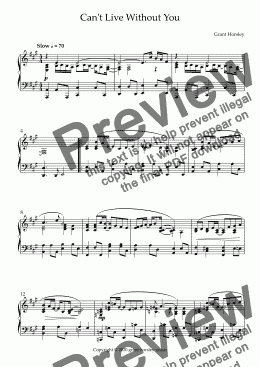 page one of "Can't Live Without You" Romantic Ballad for Weddings etc- Solo Piano