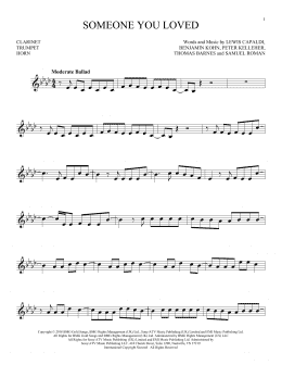 page one of Someone You Loved (Instrumental Solo – Treble Clef Low Range)