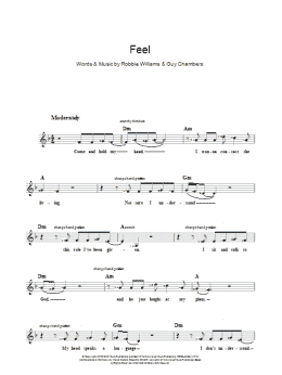 page one of Feel (Piano Chords/Lyrics)