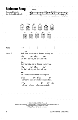 page one of Alabama Song (Guitar Chords/Lyrics)