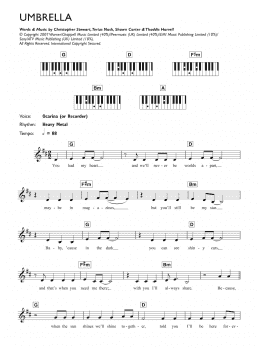 page one of Umbrella (Piano Chords/Lyrics)