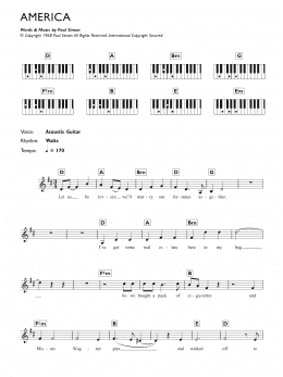 page one of America (Piano Chords/Lyrics)