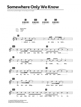 page one of Somewhere Only We Know (Piano Chords/Lyrics)