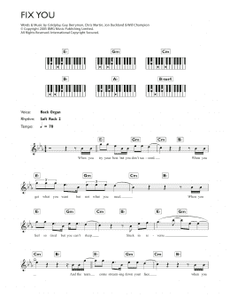 page one of Fix You (Piano Chords/Lyrics)