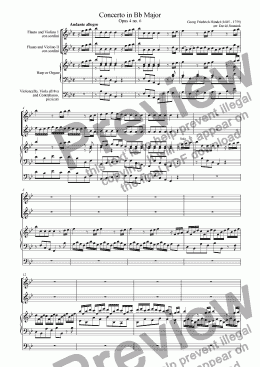 page one of Concerto in Bb Major (Opus 4 no. 6, HWV 292) for harp or organ