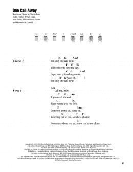 page one of One Call Away (Ukulele Chords/Lyrics)