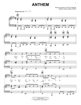 page one of Anthem (Piano, Vocal & Guitar Chords (Right-Hand Melody))