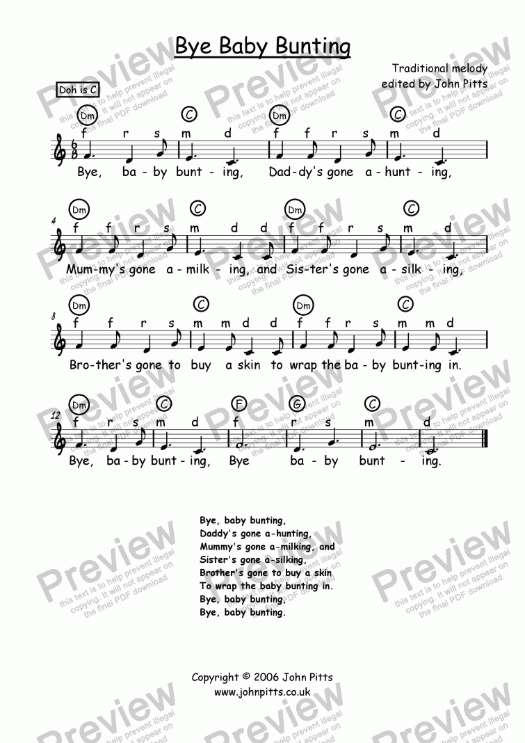  Nursery Rhyme Bye Baby Bunting Download Sheet Music PDF File