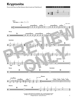 page one of Kryptonite (Drum Chart)