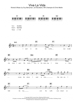 page one of Viva La Vida (Piano Chords/Lyrics)