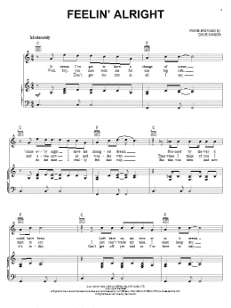 page one of Feelin' Alright (Piano, Vocal & Guitar Chords (Right-Hand Melody))