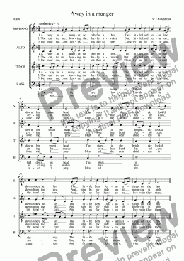 page one of Away in a manger (SATB)
