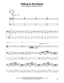 page one of Killing In The Name (Bass Guitar Tab)