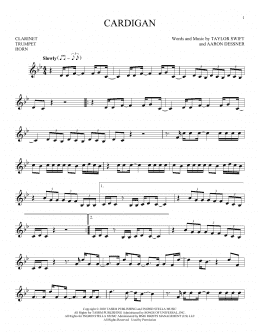 page one of cardigan (Instrumental Solo – Treble Clef Low Range)