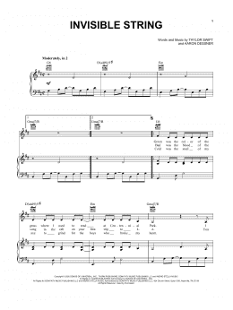 page one of invisible string (Piano, Vocal & Guitar Chords (Right-Hand Melody))