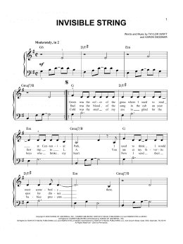 page one of invisible string (Easy Piano)