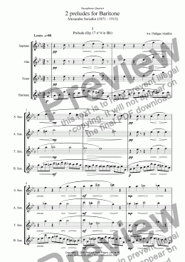 page one of Scriabin - 2 preludes for sax quartet