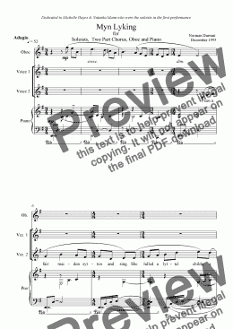 page one of Myn Lyking for Soloists, Two Part Chorus, Oboe and Piano