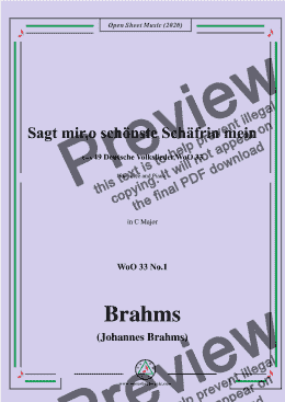 page one of Brahms-Sagt mir,o schönste Schäfrin mein,WoO 33 No.1,in C Major,for Voice&Piano 