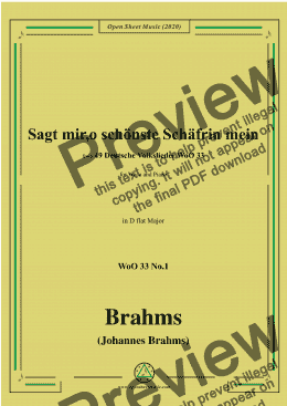 page one of Brahms-Sagt mir,o schönste Schäfrin mein,WoO 33 No.1,in D flat Major,for Voice&Pno 