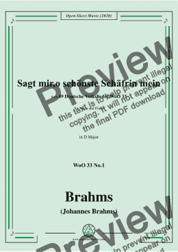 page one of Brahms-Sagt mir,o schönste Schäfrin mein,WoO 33 No.1,in D Major,for Voice&Pno 