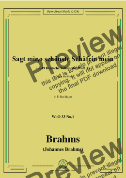 page one of Brahms-Sagt mir,o schönste Schäfrin mein,WoO 33 No.1,in E flat Major,for Voice&Pno 