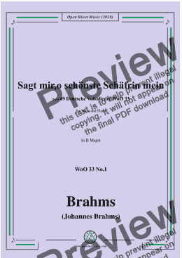 page one of Brahms-Sagt mir,o schönste Schäfrin mein,WoO 33 No.1,in B Major,for Voice&Pno