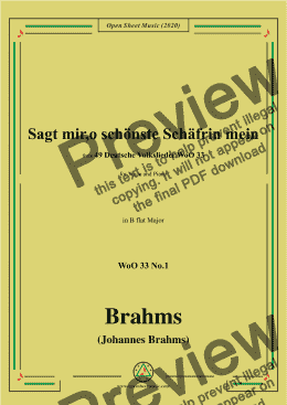 page one of Brahms-Sagt mir,o schönste Schäfrin mein,WoO 33 No.1,in B flat Major,for Voice&Pno