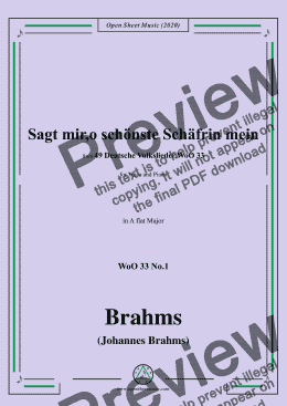 page one of Brahms-Sagt mir,o schönste Schäfrin mein,WoO 33 No.1,in A flat Major,for Voice&Pno 