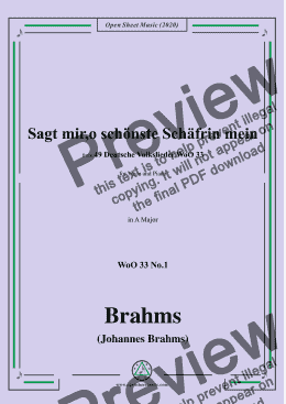 page one of Brahms-Sagt mir,o schönste Schäfrin mein,WoO 33 No.1,in A Major,for Voice&Pno