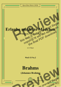 page one of Brahms-Erlaube mir,feins Mädchen,WoO 33 No.2,in G Major,for Voice&Piano 