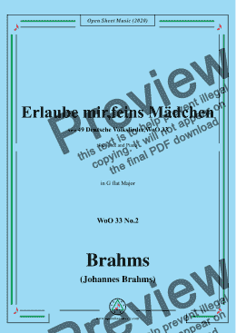 page one of Brahms-Erlaube mir,feins Mädchen,WoO 33 No.2,in G flat Major,for Voice&Pno