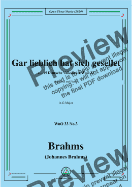 page one of Brahms-Gar lieblich hat sich gesellet,WoO 33 No.3,in G Major,for Voice&Piano 