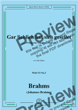 page one of Brahms-Gar lieblich hat sich gesellet,WoO 33 No.3,in A flat Major,for Voice&Pno