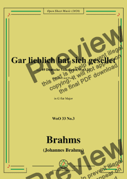 page one of Brahms-Gar lieblich hat sich gesellet,WoO 33 No.3,in G flat Major,for Voice&Pno