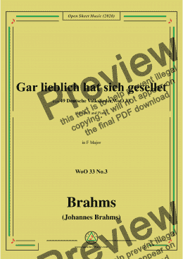 page one of Brahms-Gar lieblich hat sich gesellet,WoO 33 No.3,in F Major,for Voice&Pno 