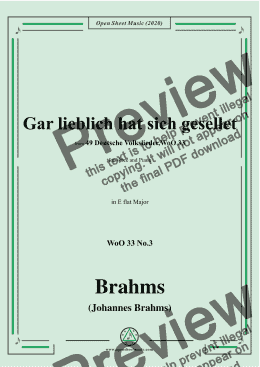 page one of Brahms-Gar lieblich hat sich gesellet,WoO 33 No.3,in E flat Major,for Voice&Pno 