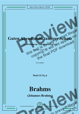 page one of Brahms-Guten Abend,mein tausiger Schatz,WoO 33 No.4,in b minor,for Voice&Piano 