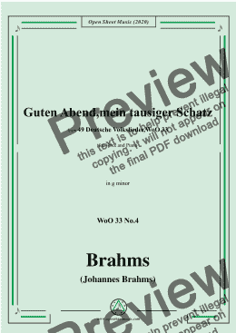 page one of Brahms-Guten Abend,mein tausiger Schatz,WoO 33 No.4,in g minor,for Voice&Pno 