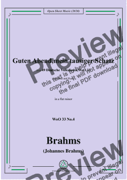 page one of Brahms-Guten Abend,mein tausiger Schatz,WoO 33 No.4,in a flat minor,for Voice&Pno 