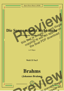 page one of Brahms-Die Sonne scheint nicht mehr,WoO 33 No.5,in G Major,for Voice&Piano 