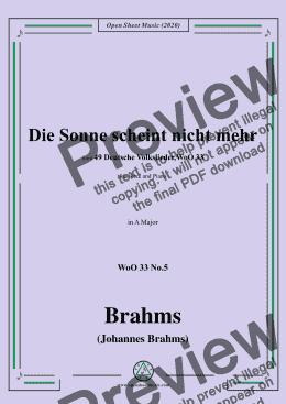 page one of Brahms-Die Sonne scheint nicht mehr,WoO 33 No.5,in A Major,for Voice&Pno 