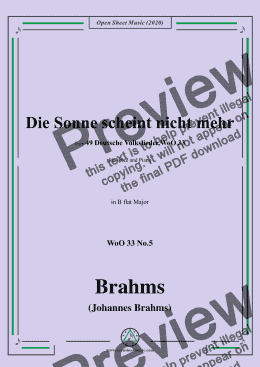 page one of Brahms-Die Sonne scheint nicht mehr,WoO 33 No.5,in B flat Major,for Voice&Pno