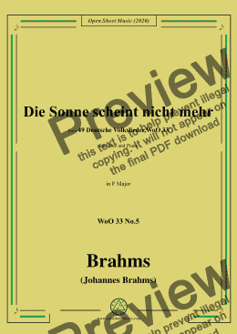 page one of Brahms-Die Sonne scheint nicht mehr,WoO 33 No.5,in F Major,for Voice&Pno