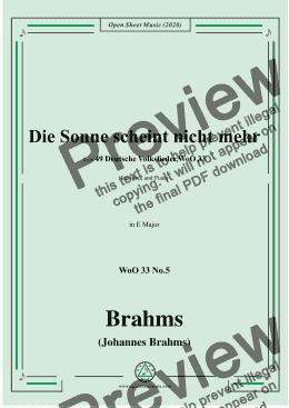 page one of Brahms-Die Sonne scheint nicht mehr,WoO 33 No.5,in E Major,for Voice&Pno