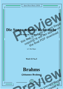 page one of Brahms-Die Sonne scheint nicht mehr,WoO 33 No.5,in E flat Major,for Voice&Pno 