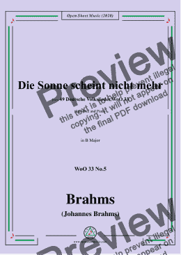 page one of Brahms-Die Sonne scheint nicht mehr,WoO 33 No.5,in B Major,for Voice&Pno