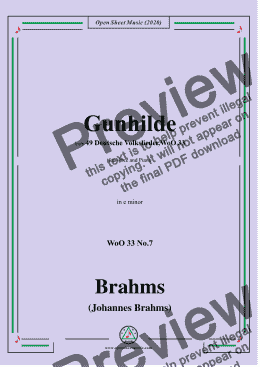 page one of Brahms-Gunhilde(Gunhilde lebt gar stille und fromm),WoO 33 No.7,in e minor,for Voice&Piano 