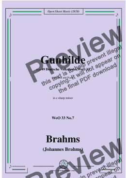 page one of Brahms-Gunhilde,WoO 33 No.7,in c sharp minor,for Voice&Piano 