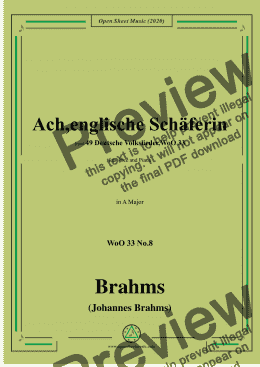 page one of Brahms-Ach,englische Schäferin,WoO 33 No.8,in A Major,for Voice&Piano 